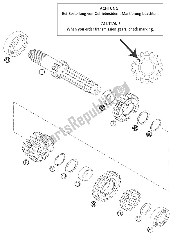 Tutte le parti per il Trasmissione I 125/200 del KTM 125 EXC SIX Days Europe 2002