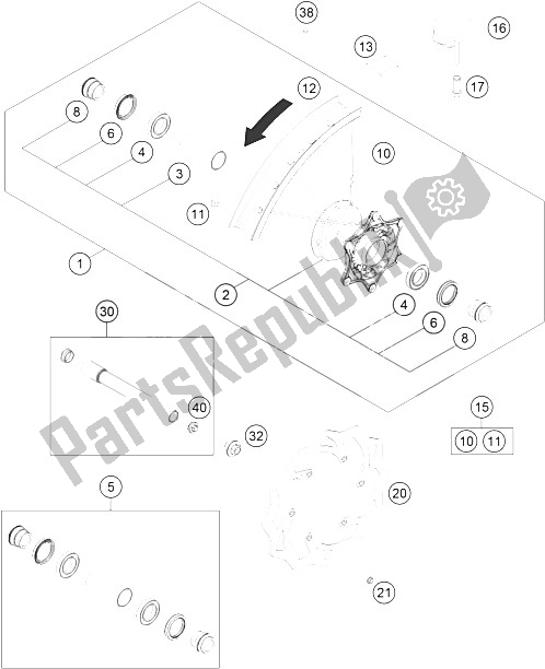 All parts for the Front Wheel of the KTM 250 SX F USA 2015