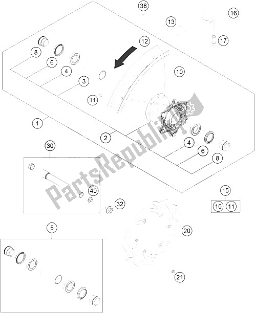 All parts for the Front Wheel of the KTM 350 SX F Europe 2015