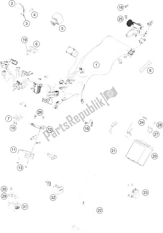 All parts for the Wiring Harness of the KTM 390 Duke White ABS CKD Brazil 2015