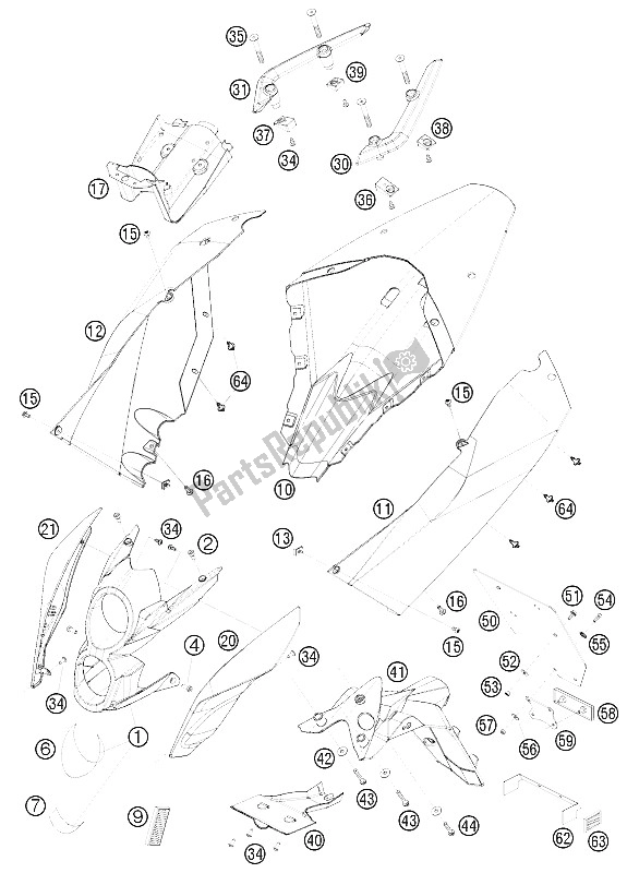 Alle onderdelen voor de Masker, Spatborden van de KTM 690 Duke Orange USA 2009