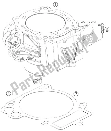 All parts for the Cylinder of the KTM 690 Supermoto Black Australia United Kingdom 2007