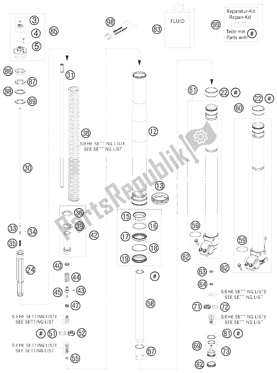 Tutte le parti per il Forcella Anteriore Smontata del KTM 690 Enduro 09 USA 2009