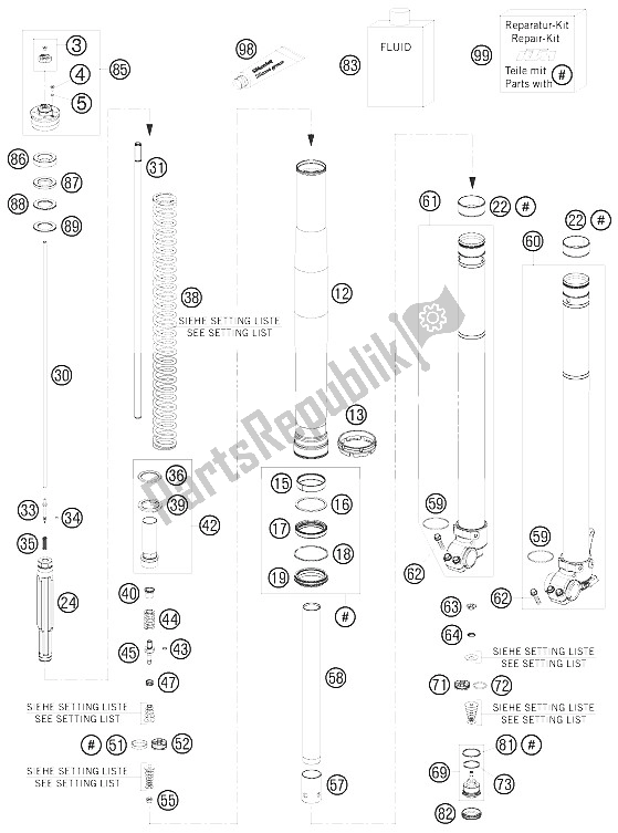 All parts for the Front Fork Disassembled of the KTM 690 Enduro R 09 USA 2009