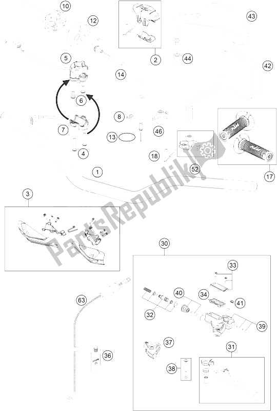 Toutes les pièces pour le Guidon, Commandes du KTM 125 EXC Europe 2016