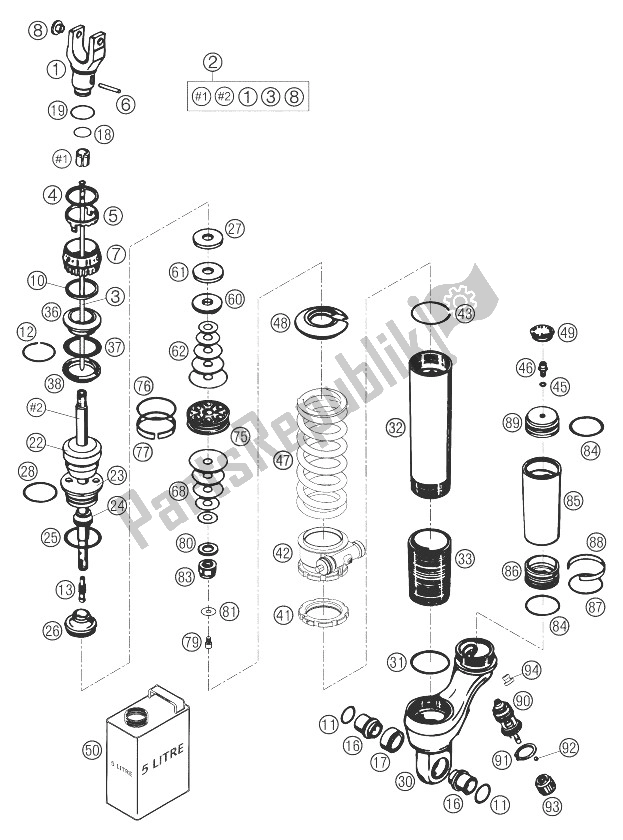 Todas as partes de Monoshock Desmontado 400 Mil do KTM 400 LS E MIL Europe 9390D5 2004