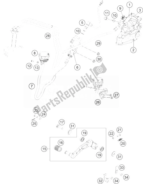 Alle onderdelen voor de Remsysteem Achter van de KTM 390 Duke Black ABS CKD Malaysia 2014