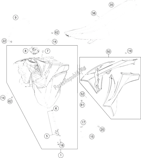 All parts for the Tank, Seat, Cover of the KTM 250 XC W USA 2016