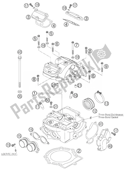 Alle onderdelen voor de Cilinderkop van de KTM 400 XC W USA 2007