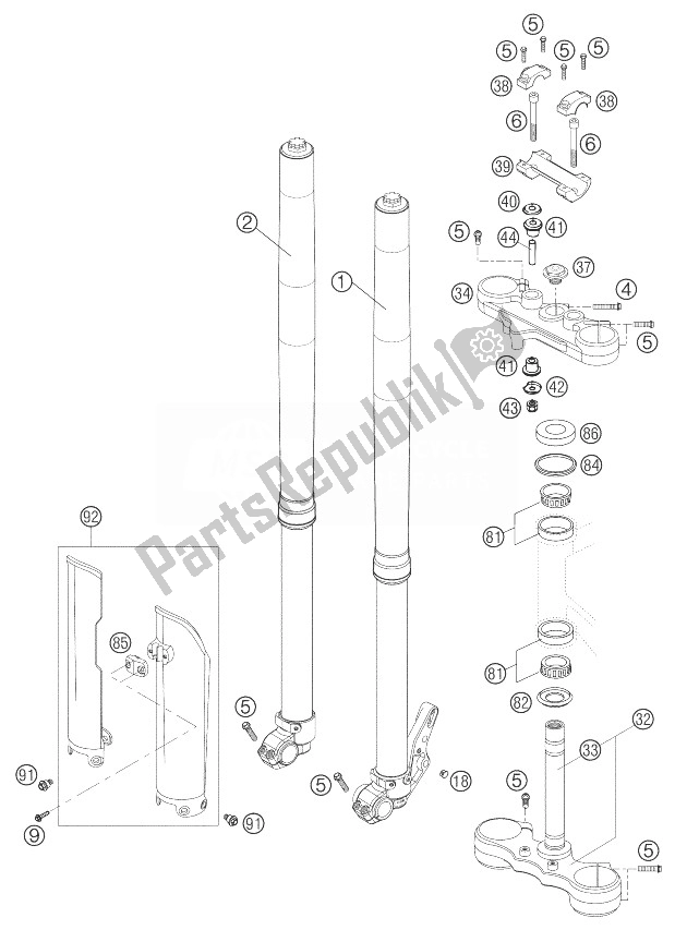 All parts for the Front Fork Wp Usd48 640 Lc4 Sm of the KTM 640 LC4 Supermoto Orange Australia 2003