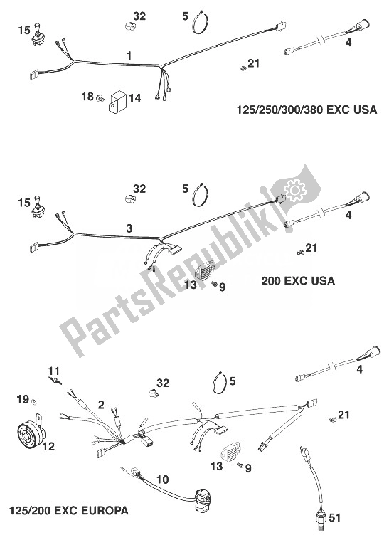 Todas as partes de Chicote De Fios Exc 125-200 '98 do KTM 200 EXC Europe 1998