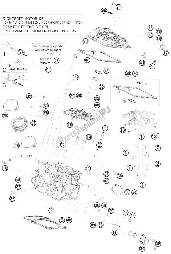 All parts for the Cylinder Head Rear of the KTM 1190 RC 8 R Australia 2009