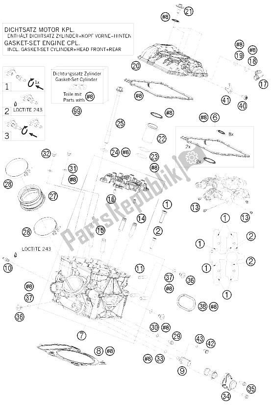 All parts for the Cylinder Head Rear of the KTM 1190 RC 8 R TNT Edit Europe 2009