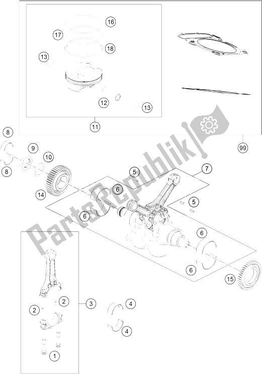 Alle onderdelen voor de Krukas, Zuiger van de KTM 1190 RC8 R White USA 2015
