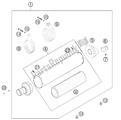 All parts for the Exhaust Silencer of the KTM 250 SXS F Europe 2006