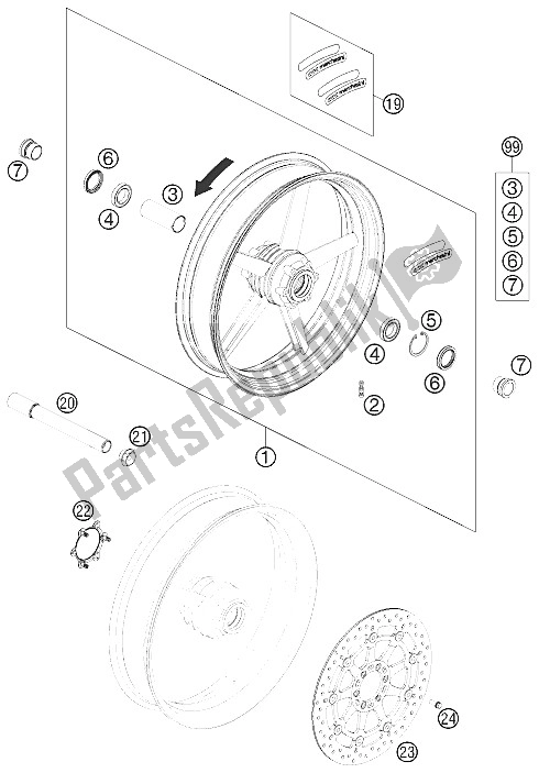 Todas as partes de Roda Da Frente do KTM 690 Duke Black Europe 2011