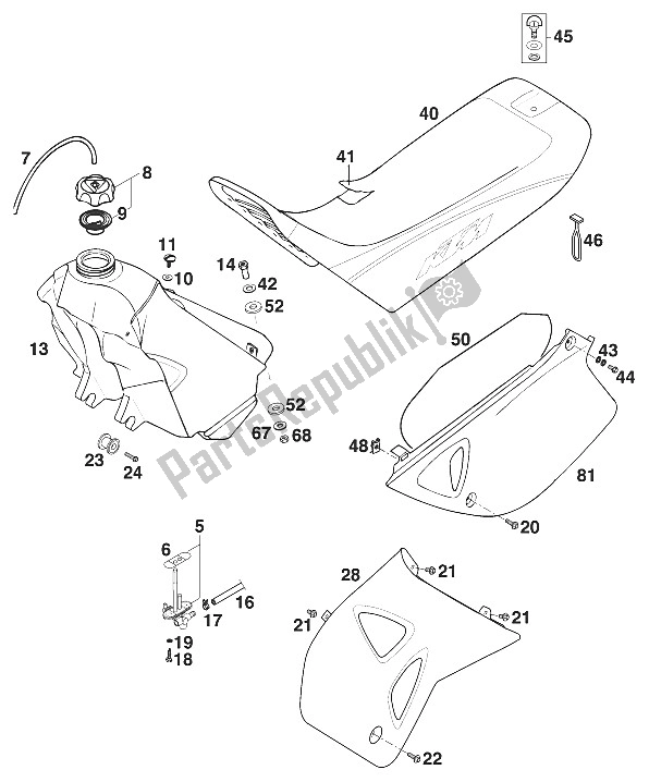 All parts for the Tank - Seat - Cover Sx,sc '97 of the KTM 400 SXC WP Europe 1997