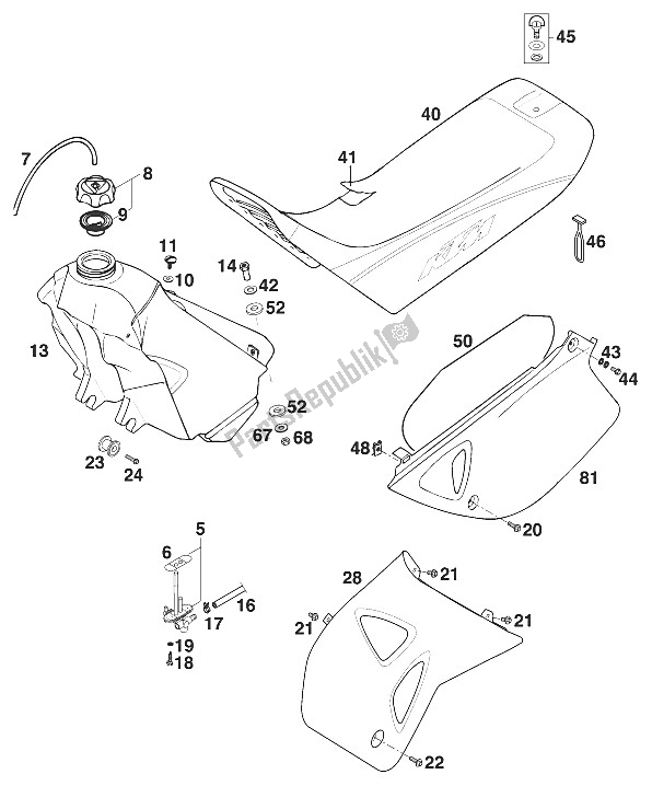 All parts for the Tank - Seat - Cover Sx,sc '97 of the KTM 620 SUP Comp WP Europe 1997