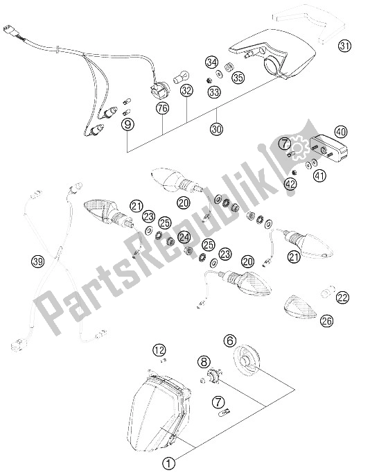 All parts for the Lightning System of the KTM 990 Supermoto R Australia United Kingdom 2012