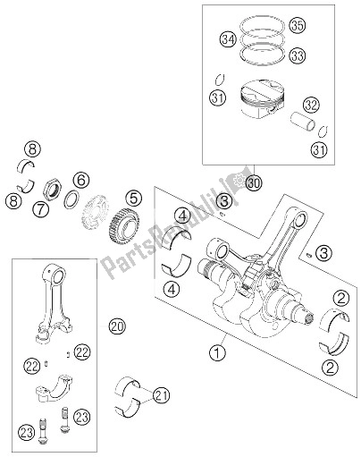 All parts for the Crankshaft - Piston 950 Advent of the KTM 950 Adventure Orange Australia United Kingdom 2005