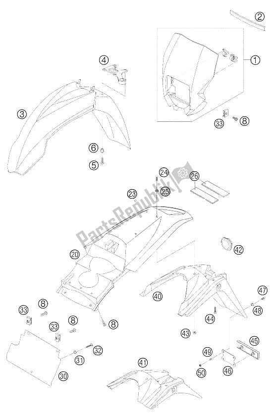 Toutes les pièces pour le Masque - Fender 640 Lc4 Enduro du KTM 640 LC4 Enduro Orange Europe 2005