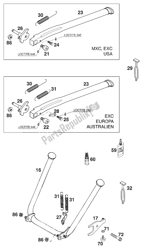 All parts for the Stand Main - Stand Side 125-3 of the KTM 380 SX USA 2000