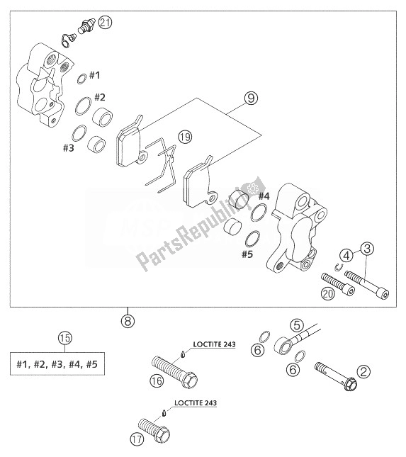 Tutte le parti per il Pinza Freno Anteriore 50 Lc del KTM 50 SX PRO Senior LC Europe 2004