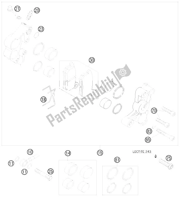 All parts for the Brake Caliper Front of the KTM 85 SX 19 16 Europe 2008