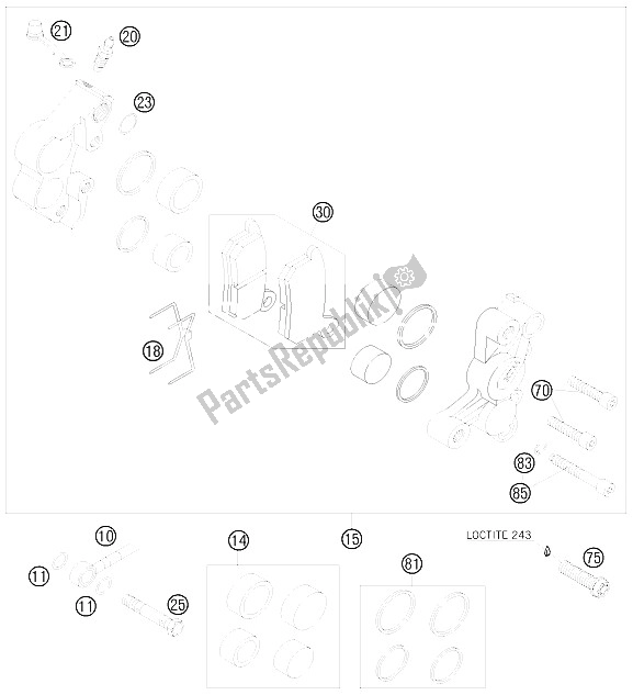 All parts for the Brake Caliper Front of the KTM 85 SX 19 16 Europe 2009