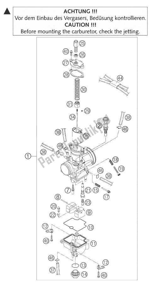 Tutte le parti per il Carburatore Pwk 28 85 Sx del KTM 105 SX Europe 2004