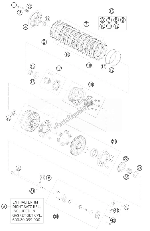 All parts for the Clutch of the KTM 990 Super Duke Olive ME Australia United Kingdom 2010