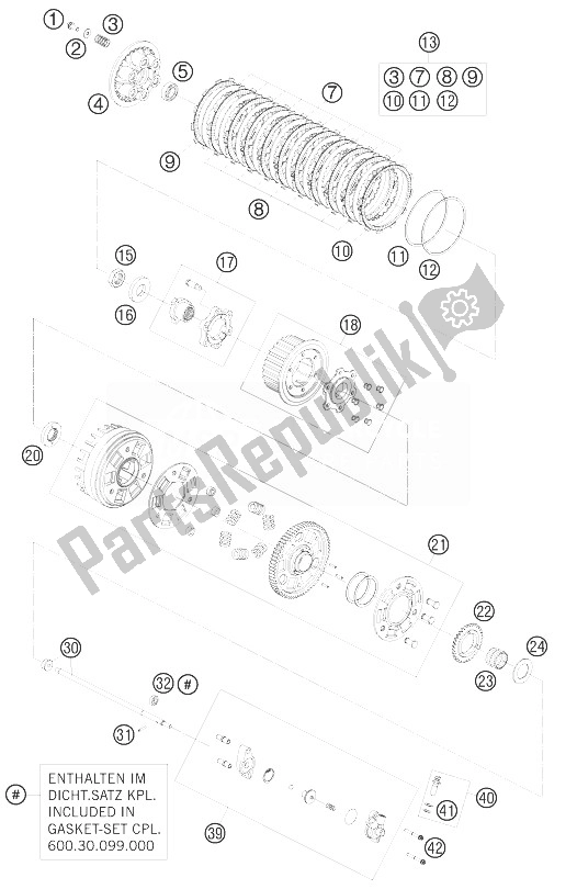 All parts for the Clutch of the KTM 990 Super Duke Olive ME France 2010