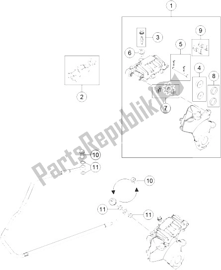 All parts for the Brake Caliper Rear of the KTM 1050 Adventure ABS CKD Malaysia 2016