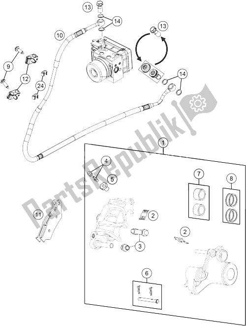 All parts for the Brake Caliper Rear of the KTM 990 Superm T Orange ABS Australia United Kingdom 2011