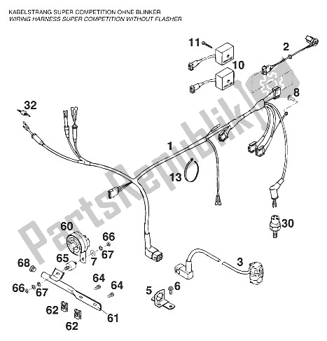 All parts for the Wire Harness Without Turn Signals Lc4'95 of the KTM 620 E XC Dakar 20 KW LT Europe 1995