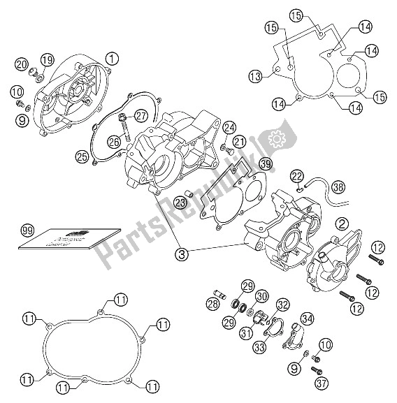 Tutte le parti per il Cofano Motore 50 Lc del KTM 50 SX PRO Senior LC Europe USA 2002