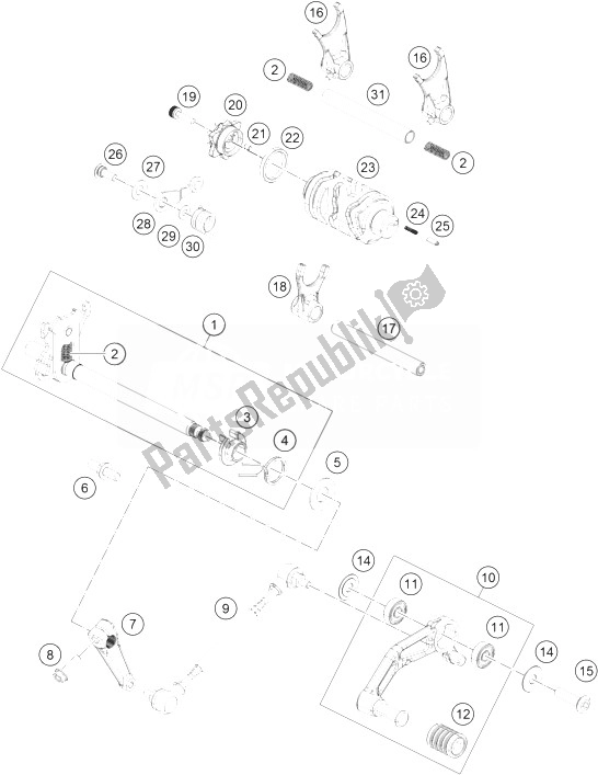 All parts for the Shifting Mechanism of the KTM RC 390 White ABS B D 14 Europe 2014