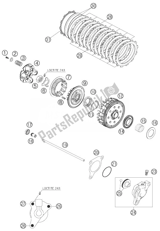 All parts for the Clutch of the KTM 690 Supermoto Black Europe 2007