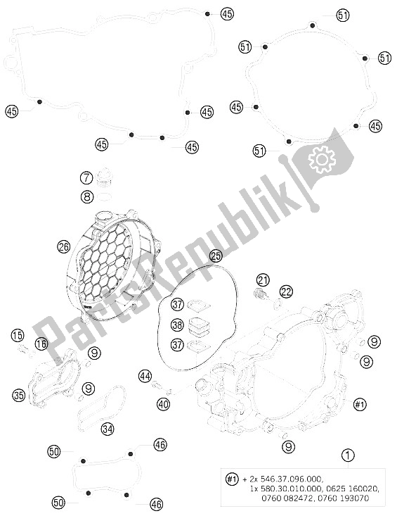 Tutte le parti per il Coperchio Frizione del KTM 250 EXC Europe 2008