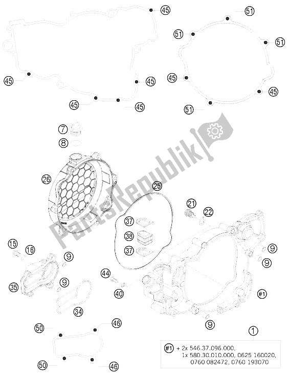 All parts for the Clutch Cover of the KTM 250 EXC SIX Days Europe 2008