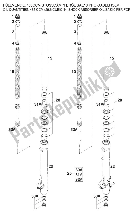 Tutte le parti per il Gambe Anteriori - Sospensione Paoli Euro 125 '96 del KTM 125 LC2 100 United Kingdom LI 1996