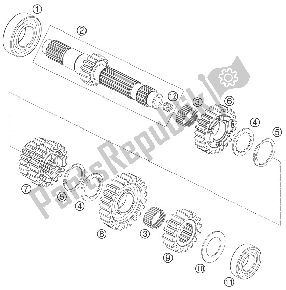 All parts for the Transmission I - Main Shaft of the KTM 690 Supermoto Black Australia United Kingdom 2007