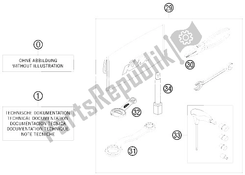 Alle onderdelen voor de Accessoireset van de KTM 530 EXC Europe 2011