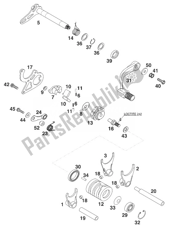 All parts for the Gear Change Mechanism 125/200 '98 of the KTM 125 EGS 6 KW Europe 1998