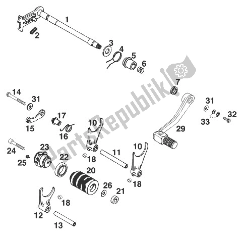 All parts for the Gear Change Mechanism Lc4 Sx,sc,sxc '99 of the KTM 400 SUP Comp 20 KW Europe 1999