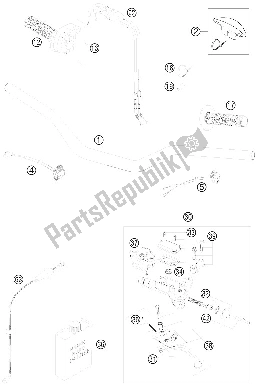 All parts for the Handlebar, Controls of the KTM 530 XC W USA 2009