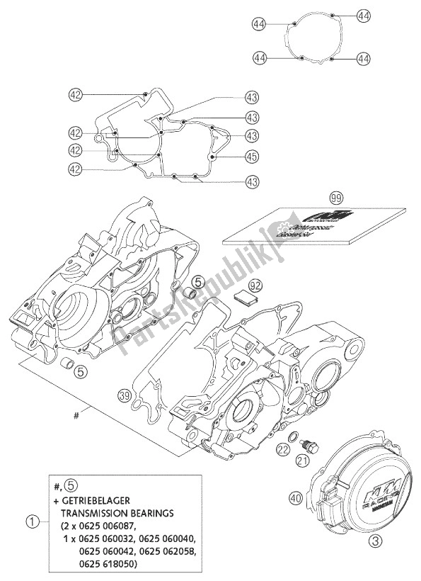 All parts for the Engine Case 125/200 of the KTM 125 EXC Europe 2003