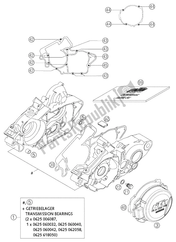 All parts for the Engine Case 125/200 of the KTM 125 EXC SIX Days Europe 2003