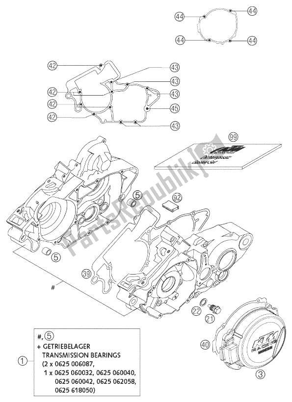 Todas as partes de Caixa Do Motor 125/200 do KTM 200 SX Europe 2003