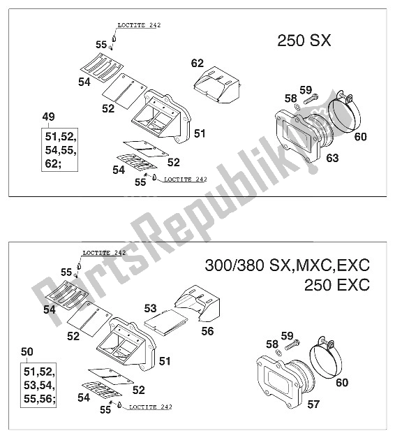 Todas las partes para Carcasa De Válvula De Lámina 250/300/380 de KTM 300 MXC USA 2000